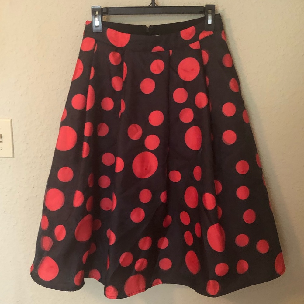 JENN. Black Red Polka Dots Circle Retro Skirt - Picture 2 of 8